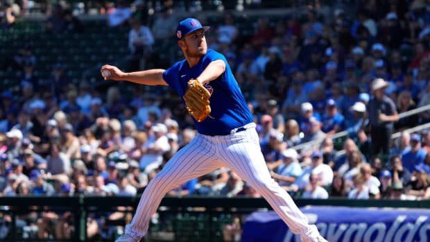Mar 27, 2023; Mesa, Arizona, USA; Chicago Cubs starting pitcher Jameson Taillon (50) throws against the Chicago White Sox in the first inning at Sloan Park. Mandatory Credit: Rick Scuteri-USA TODAY Sports